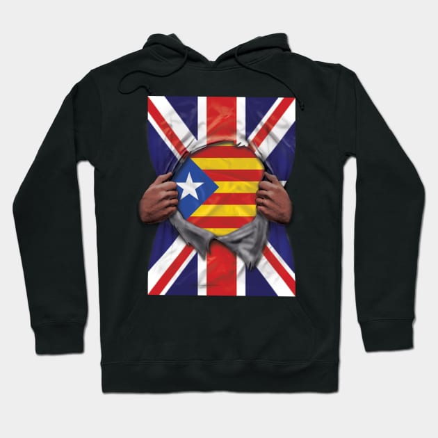 Catalonia Flag Great Britain Flag Ripped - Gift for Catalan From Catalonia Hoodie by Country Flags